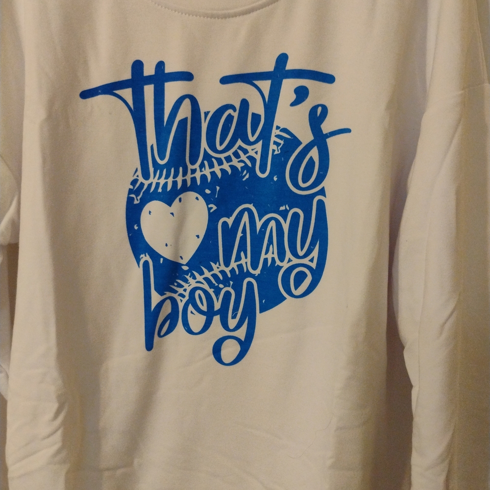 White and Blue Graphic Sweatshirt PTP 24"